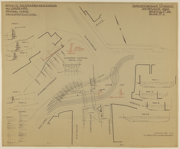 217411 Plattegrond met dwarsprofielen van de Tolsteegbrug en de Tolsteegbasculebrug en omgeving te Utrecht, met ...